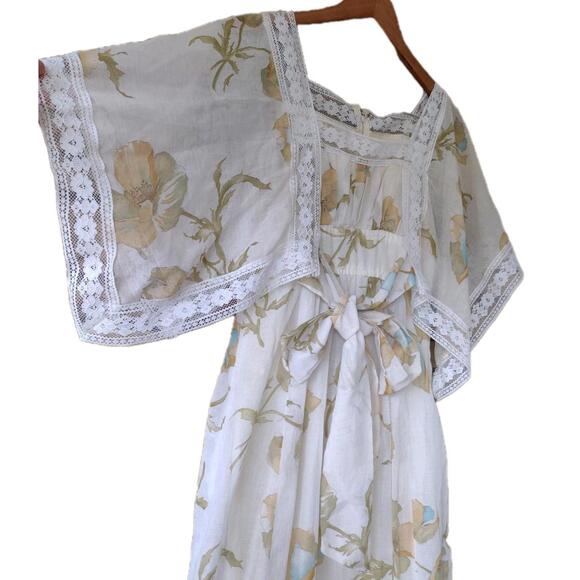 1970s ILGWU Floral Lace Prairie Maxi Dress Empire Waist 5/6 - Picture 2 of 9